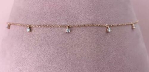 14K Gold 0.30 CT Round Diamond Necklace Women's Dangle 5 Stone Dainty Minimalist