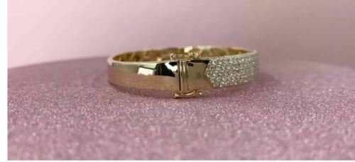 14K White Gold Wide Diamond Pave Bangle Natural Round Cut Women's Small 4.21 CT