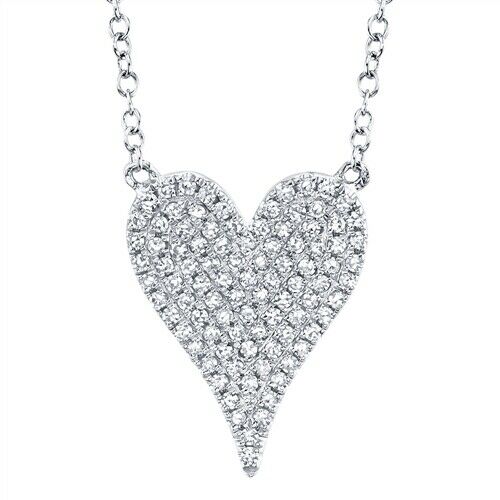 14K Gold 0.20CT Diamond Heart Pendant Necklace Pave Round Cut Natural
