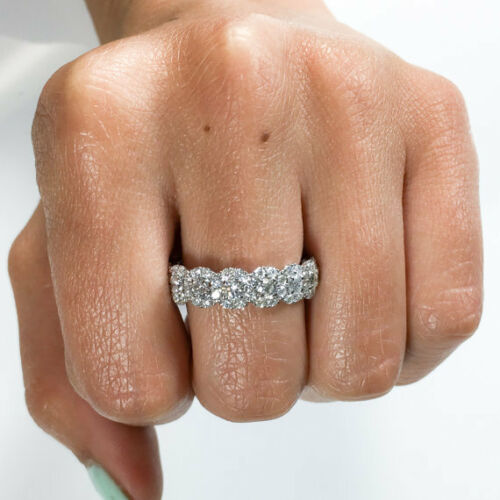 18K White Gold 2.47 CT Round Diamond Halo Eternity Ring Anniversary Band Engagement