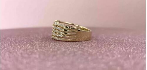 14K Gold 0.43 CT Women's Baguette Diamond Ring Multi Row Band Cocktail