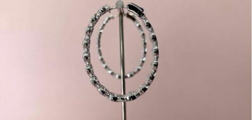 14k Gold 4.14CT Diamond Oval Hoop Earrings Inside Out Round Cut Natural