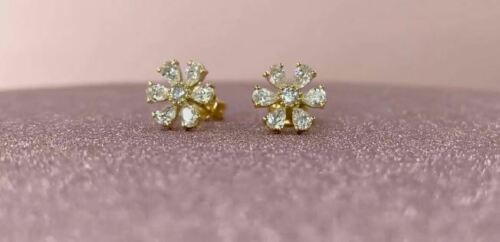 14K White Gold Pear Diamond Stud Flower Earrings Natural 1.10 CT Womens Round