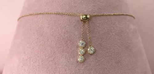 Diamond Lariat Bolo Y Necklace 14K Yellow Gold Round Cut Womens Adjustable Chain
