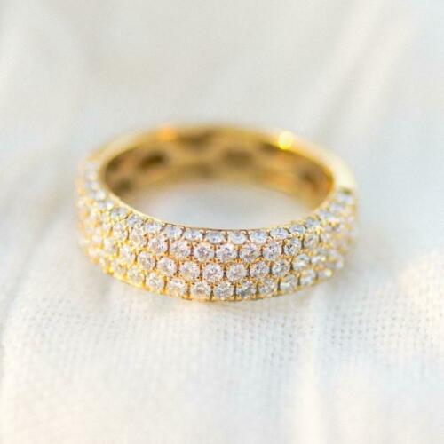14K Gold 1.30 CT Diamond Ring Pave Band Womens Round Cut Natural Wedding