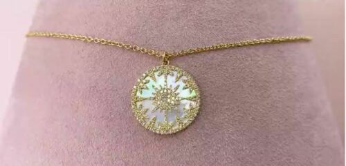 14K Gold 3.20 TCW Mother Of Pearl Diamond Pendant Necklace Natural Women's