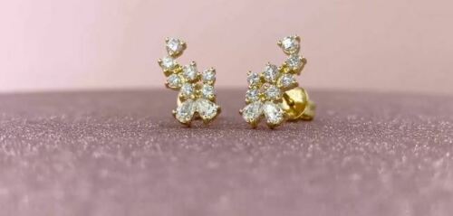 14K Gold 0.70 CT Pear Round Cut Diamond Stud Ear Crawler Earrings Natural