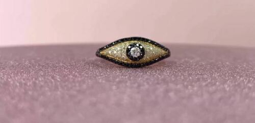 14K Gold 0.46 CT Diamond Eye Ring Black White Round Natural Evil All Seeing