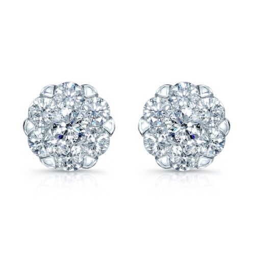 14K White Gold 1.25CT Diamond Cluster Stud Earrings
