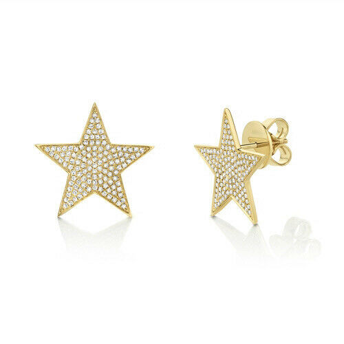 14K Gold 0.52CT Diamond Star Stud Earrings Round Cut Natural Jewelry