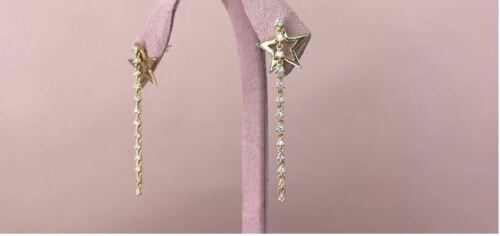 14K Gold 0.32 TCW Diamond Star Earrings Dangle Drop Round Cut Natural