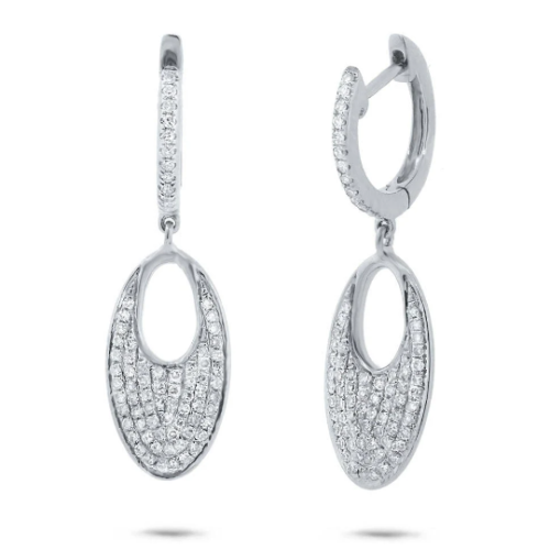 14k Gold 0.42 CT Diamond Oval Pave Drop Dangle Huggie Earrings Natural