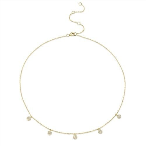 14k Gold 0.22 CT Diamond Circle Disc Necklace Round Pave Pendant Womens Natural