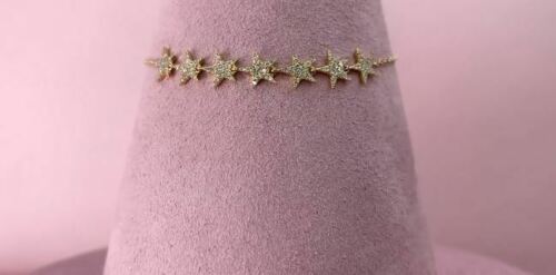 14K Gold 0.25 CT Star Diamond Bolo Bracelet Women's Round Cut Natural Pave