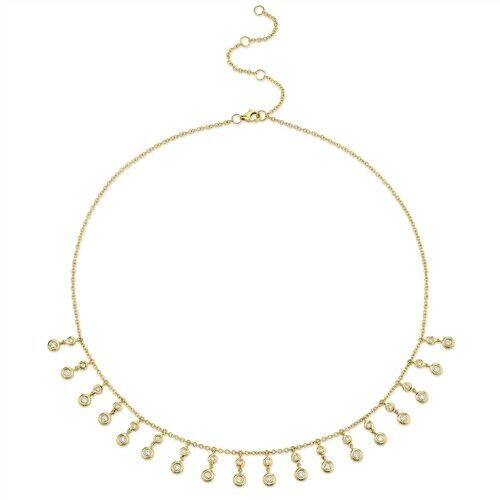 14K Gold 0.93 CT Bezel Diamond Necklace Round Cut Womens Dangling Dangle Strands