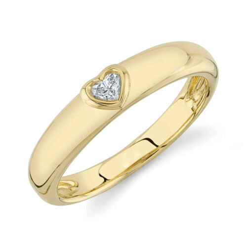 14K Gold 0.11CT Heart Diamond Band Ring Bezel Set Wedding Anniversary Love