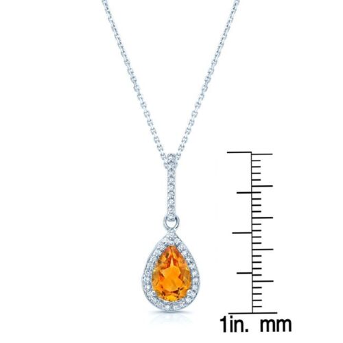 14K Gold 1.40 CT Teardrop Citrine Diamond Pendant Necklace