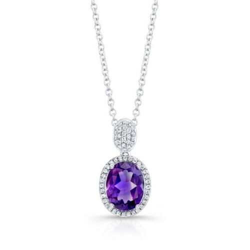 14K Gold 2.00 CT Purple Amethyst Diamond Necklace