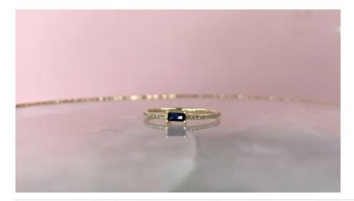 14K Gold 0.17 CT Baguette Cut Blue Sapphire Diamond Stackable Ring Band Womens
