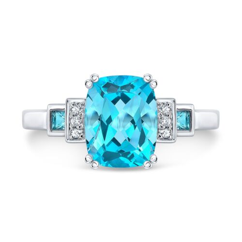 14K White Gold 3.93 CT Swiss Blue Topaz Diamond Ring