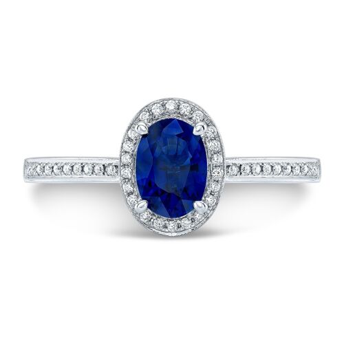 14K White Gold 1.35 CT Oval Sapphire Diamond Solitaire Ring
