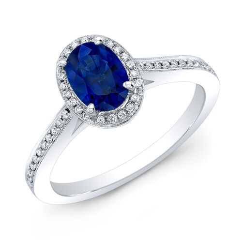 14K White Gold 1.35 CT Oval Sapphire Diamond Solitaire Ring
