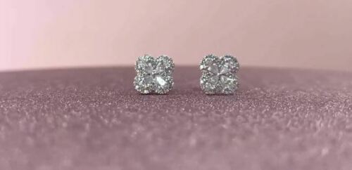 14K Gold 0.60 TCW Diamond Clover Stud Flower Earrings Pear Cut Natural