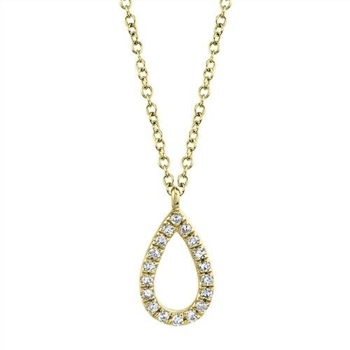 14KT Gold 0.06 CT Diamond Teardrop Pear Pendant Necklace Lady's Round Cut Natural