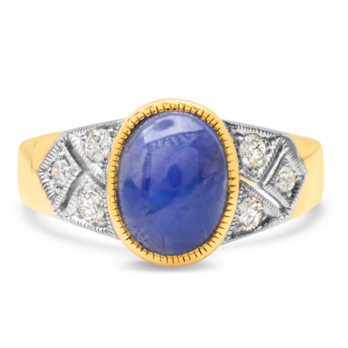 14K Gold 4.79 TCW Blue Star Sapphire Diamond Ring Certified Natural