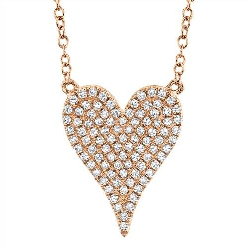 14K Gold 0.20CT Diamond Heart Pendant Necklace Pave Round  Valentines Day