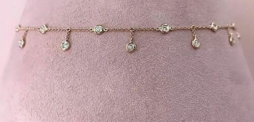 14K Gold 0.36 CT Diamond Shaker Necklace Bezel Set Dangle Round Cut Natural