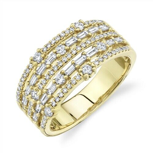 14K Gold 0.43 CT Women's Baguette Diamond Ring Multi Row Band Cocktail
