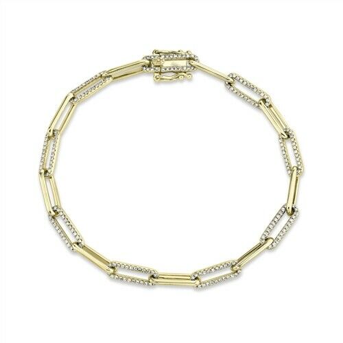 14K Gold 0.73CT Paper Clip Link Diamond Bracelet Women's Natural Round Cut