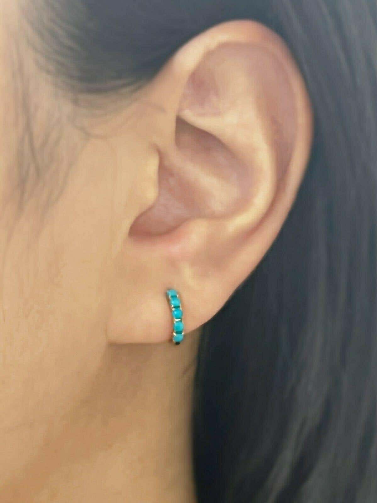 Cabochon 0.43 Carat Turquoise Yellow Gold Huggie Hoop Earrings