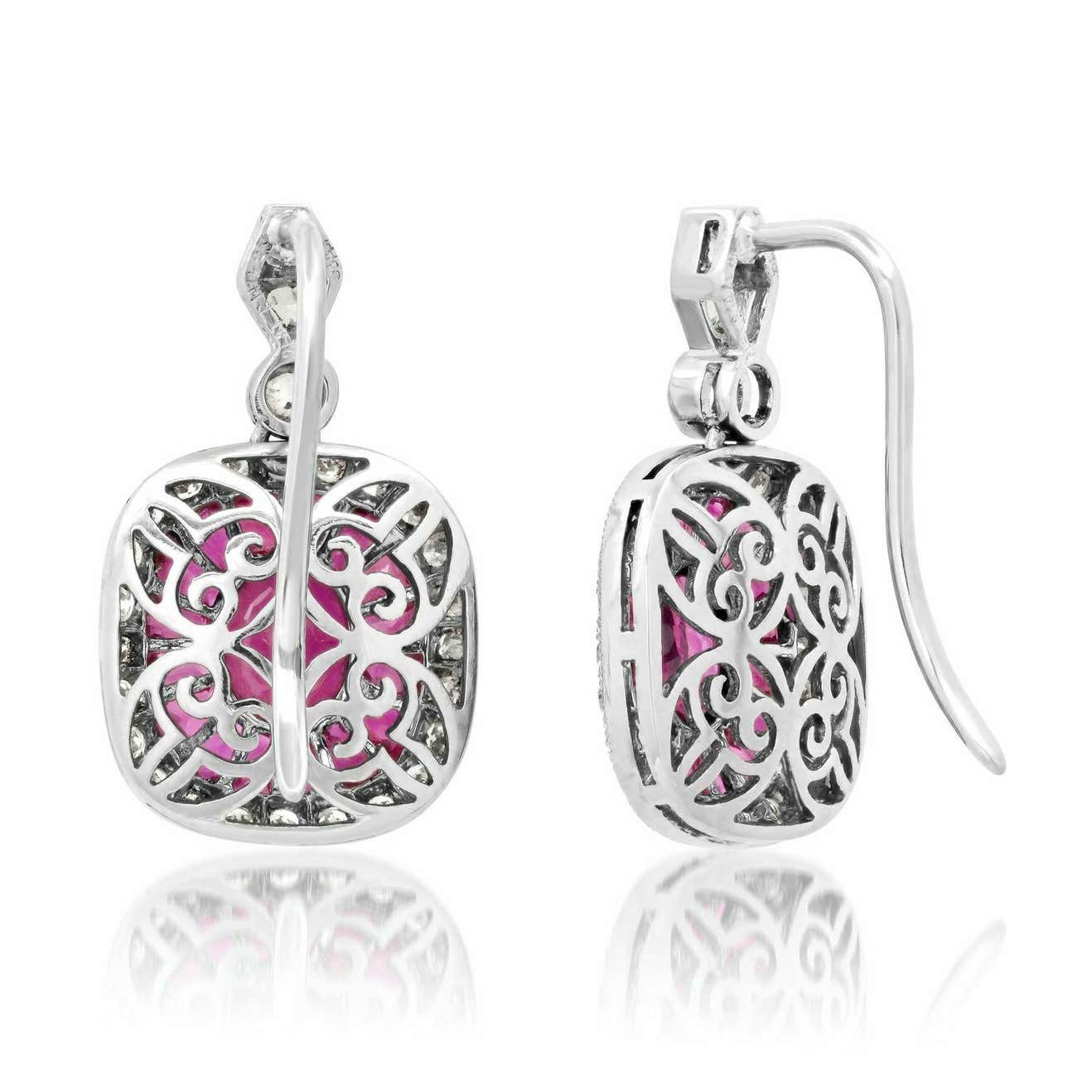 Art Deco Ruby Diamond Platinum Earrings