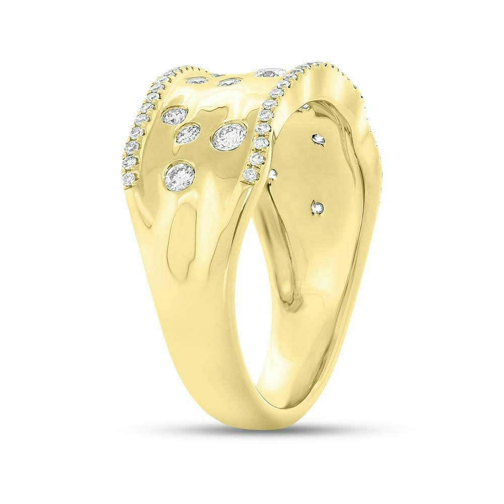 Floating 0.46 Total Carat Round Diamond Wavy Yellow Gold Cocktail Statement Ring