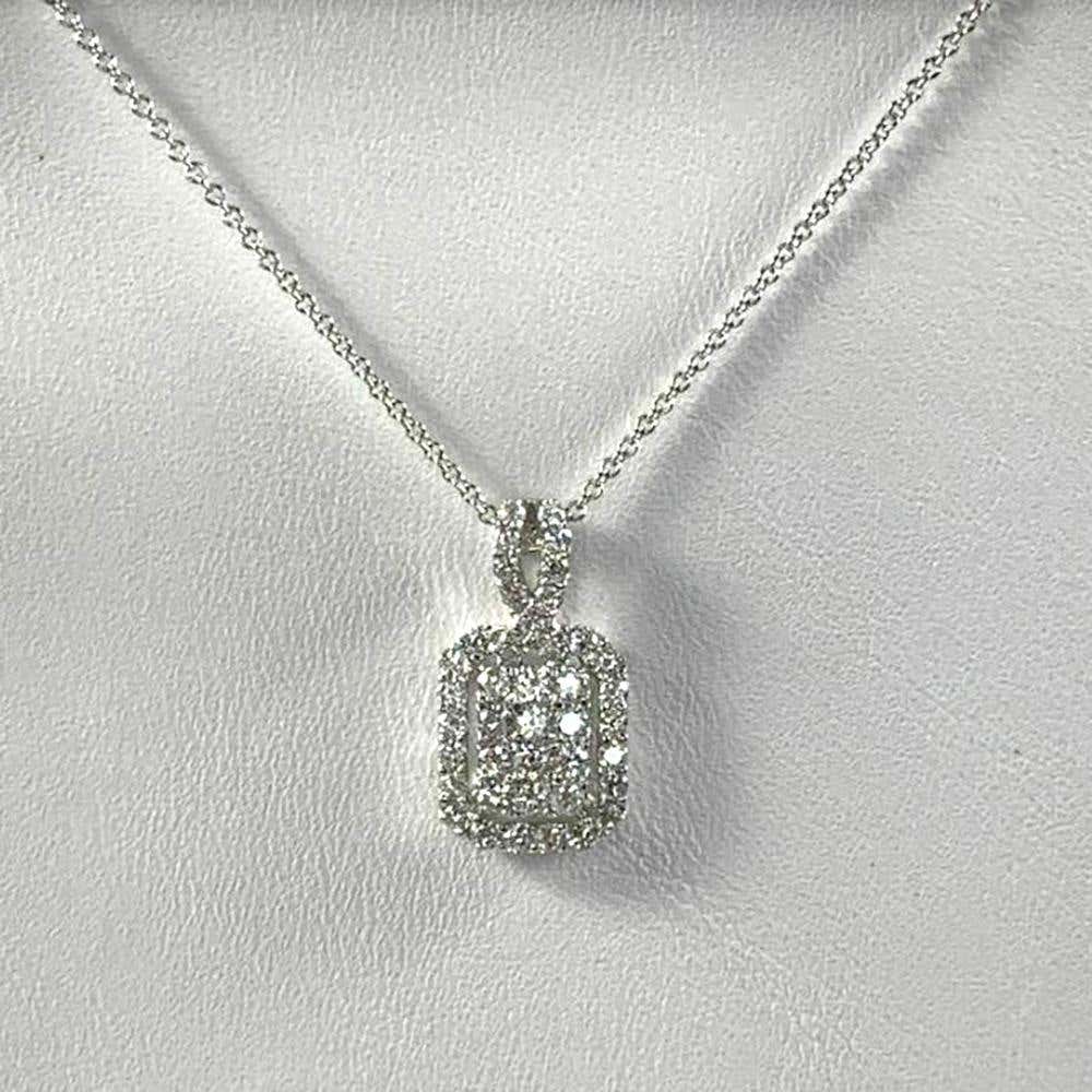 0.71 Carat Rectangular Round Cut Cluster Diamond White Gold Pendant Necklace