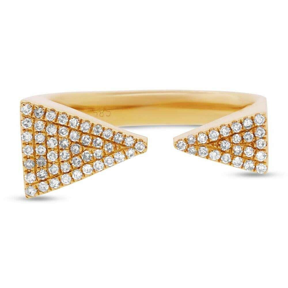 Triangle Open Wrap 0.22 Total Carat Round Diamond Pave Yellow Gold Cocktail Ring