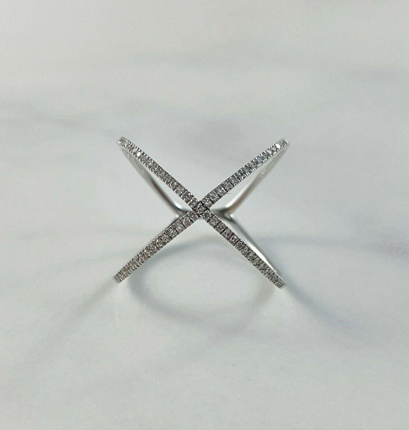 Crisscross X-Shape 0.18 Carat Diamond White Gold Crossover Ring