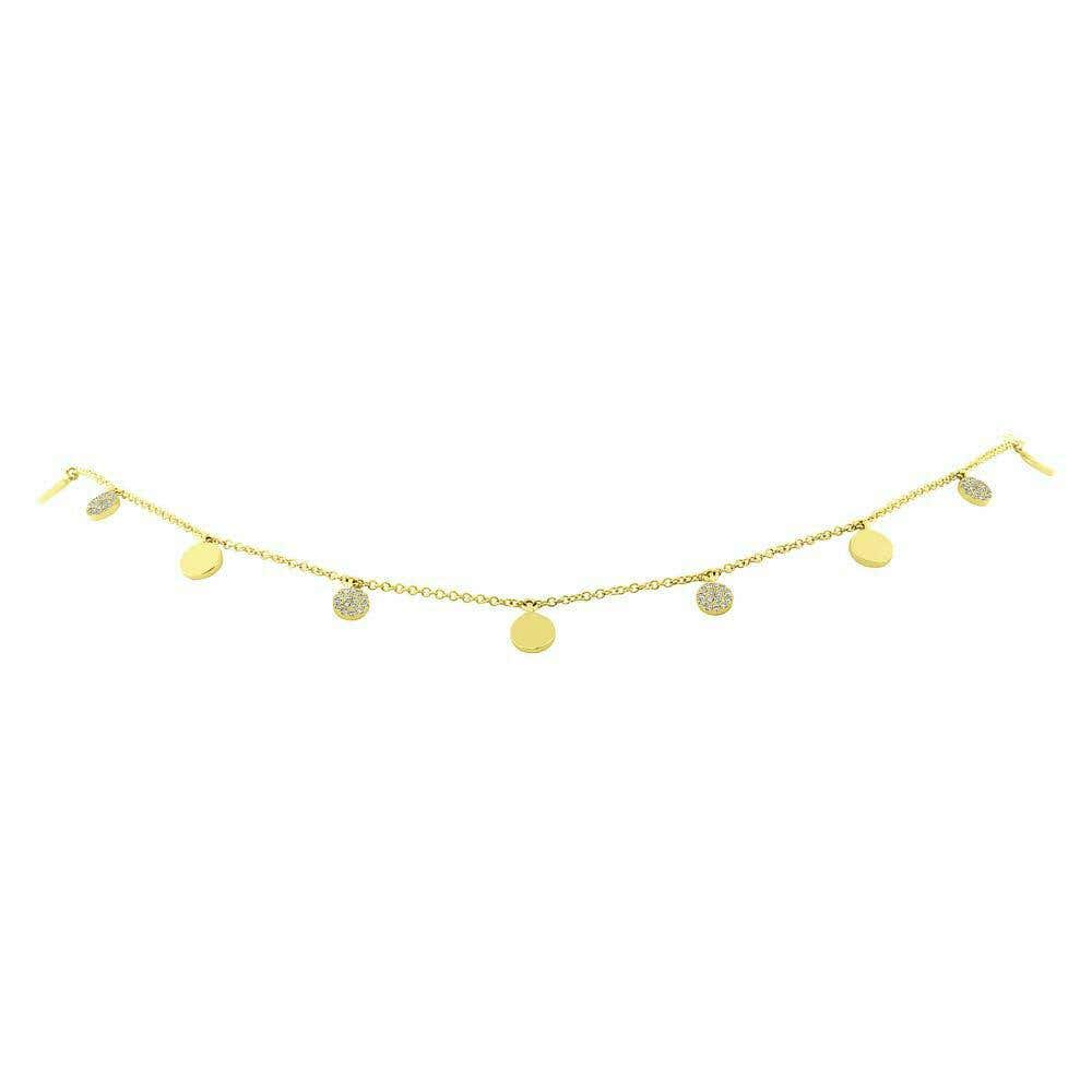 Pave Circle 0.12 Carat Diamond Yellow Gold Dangling Choker Necklace