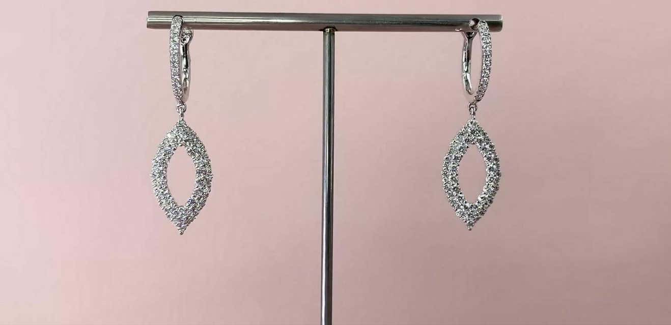 Marquise Eye Shape 1.28 Total Carat Diamond White Gold Drop Dangle Earrings