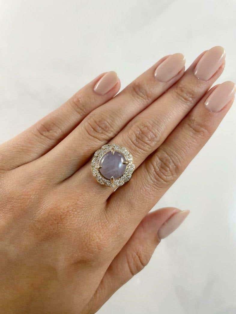 7.14 TCW Gold Star Asterism Center Sapphire Diamond Engagement