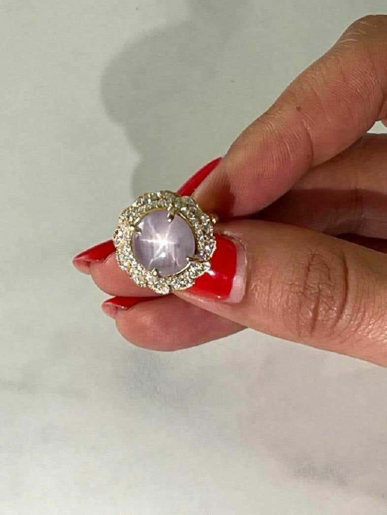 7.14 TCW Gold Star Asterism Center Sapphire Diamond Engagement