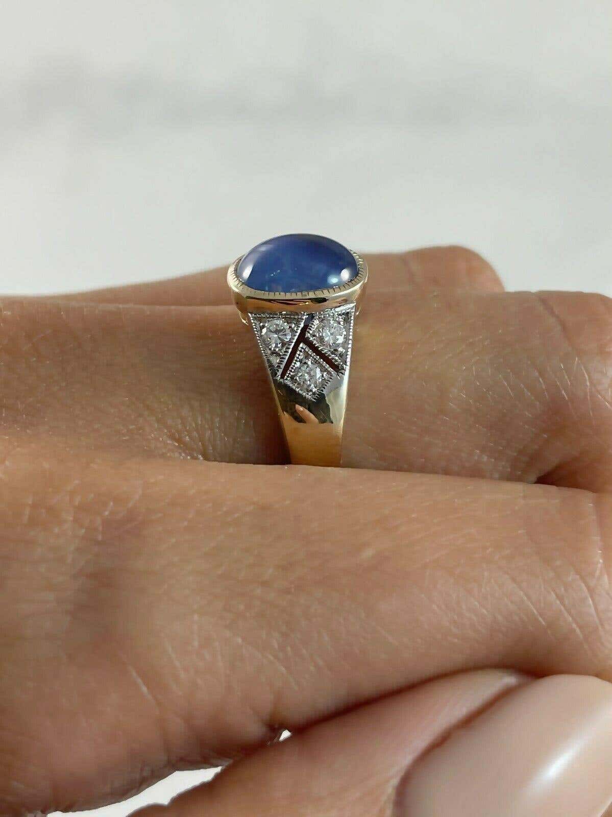 Blue Star 4.55 Carat Sapphire Diamond 4.79 Tcw Yellow White Gold Engagement Ring