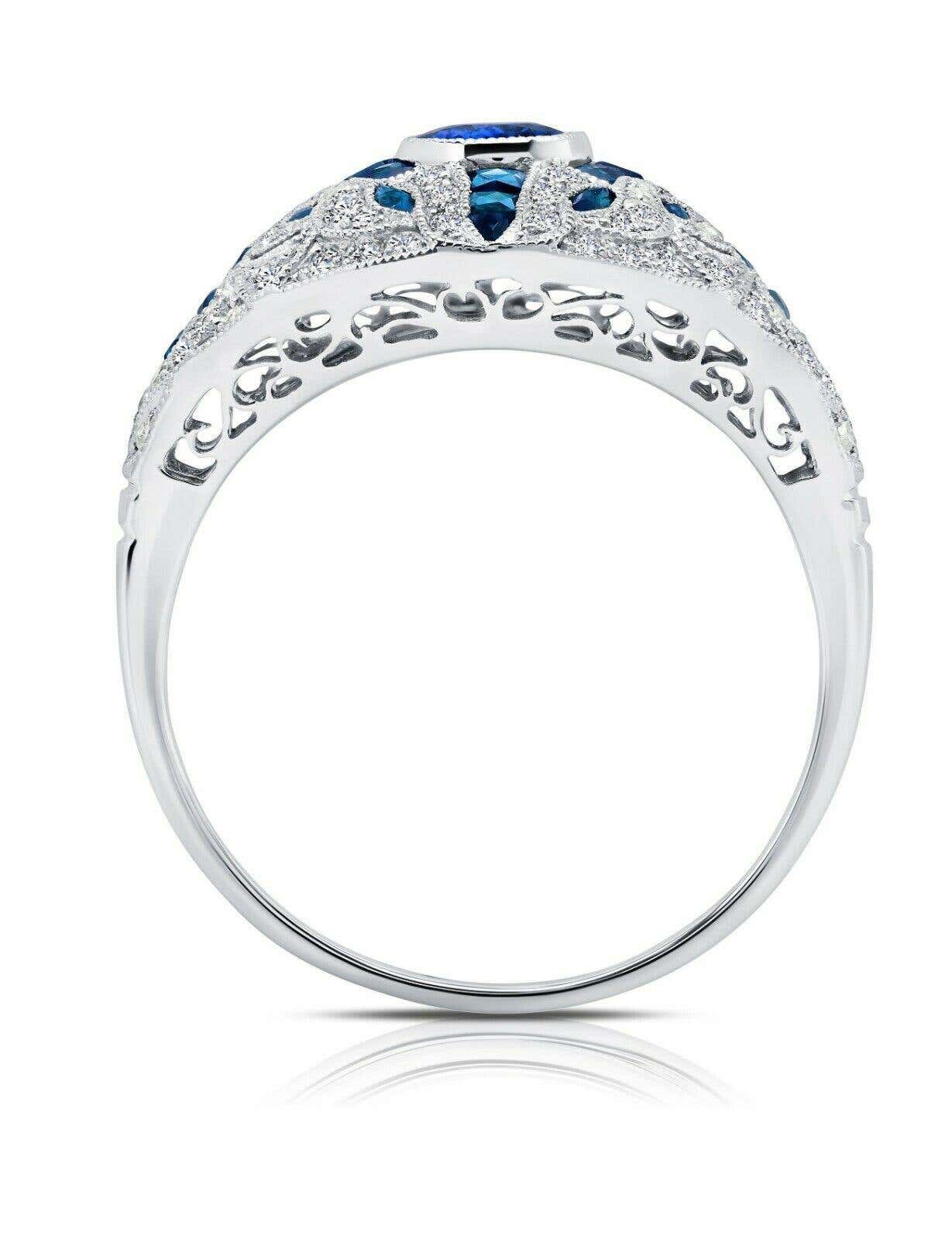 Art Deco Style Oval Cut Sapphire Diamond Platinum Cocktail  Ring