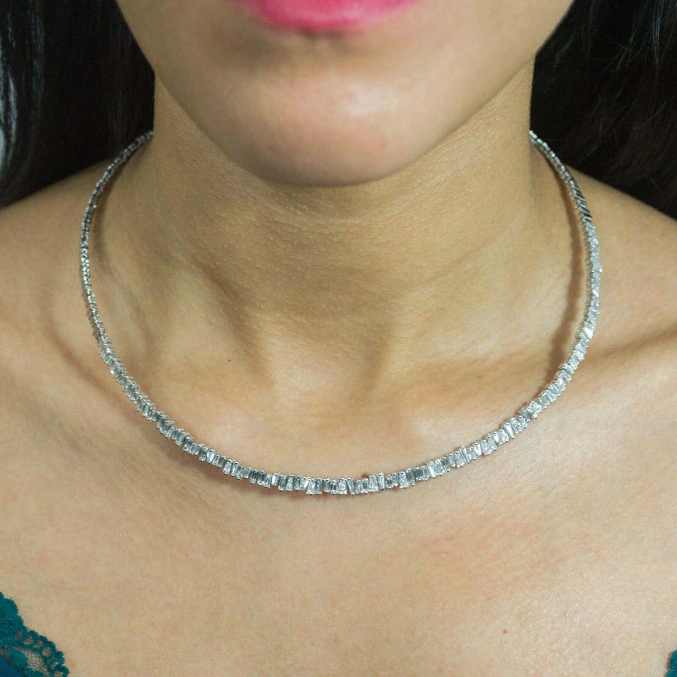3.95 TCW White Gold Baguette Cut Diamond Choker Collar Necklace