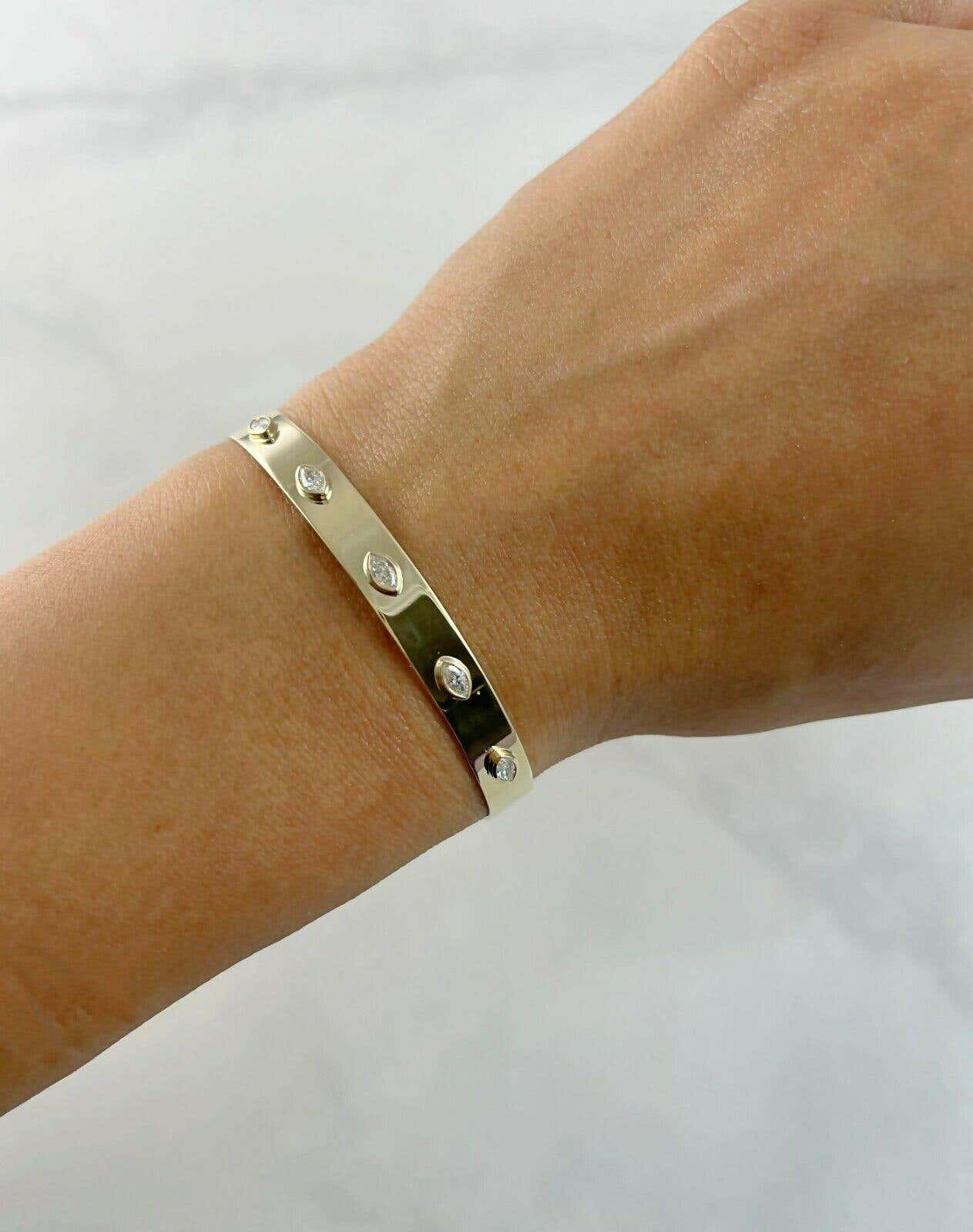 Marquise Cut Diamond 0.41 TCW Yellow Gold Adjustable Latch Lock Bangle Bracelet