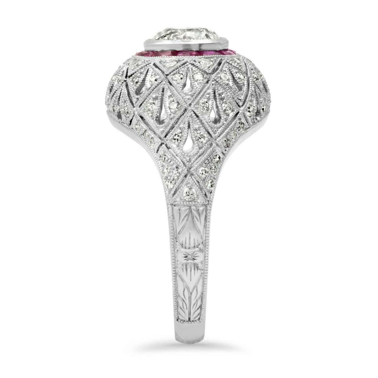 Art Deco Diamond Fancy Cut Ruby Platinum Engagement Ring