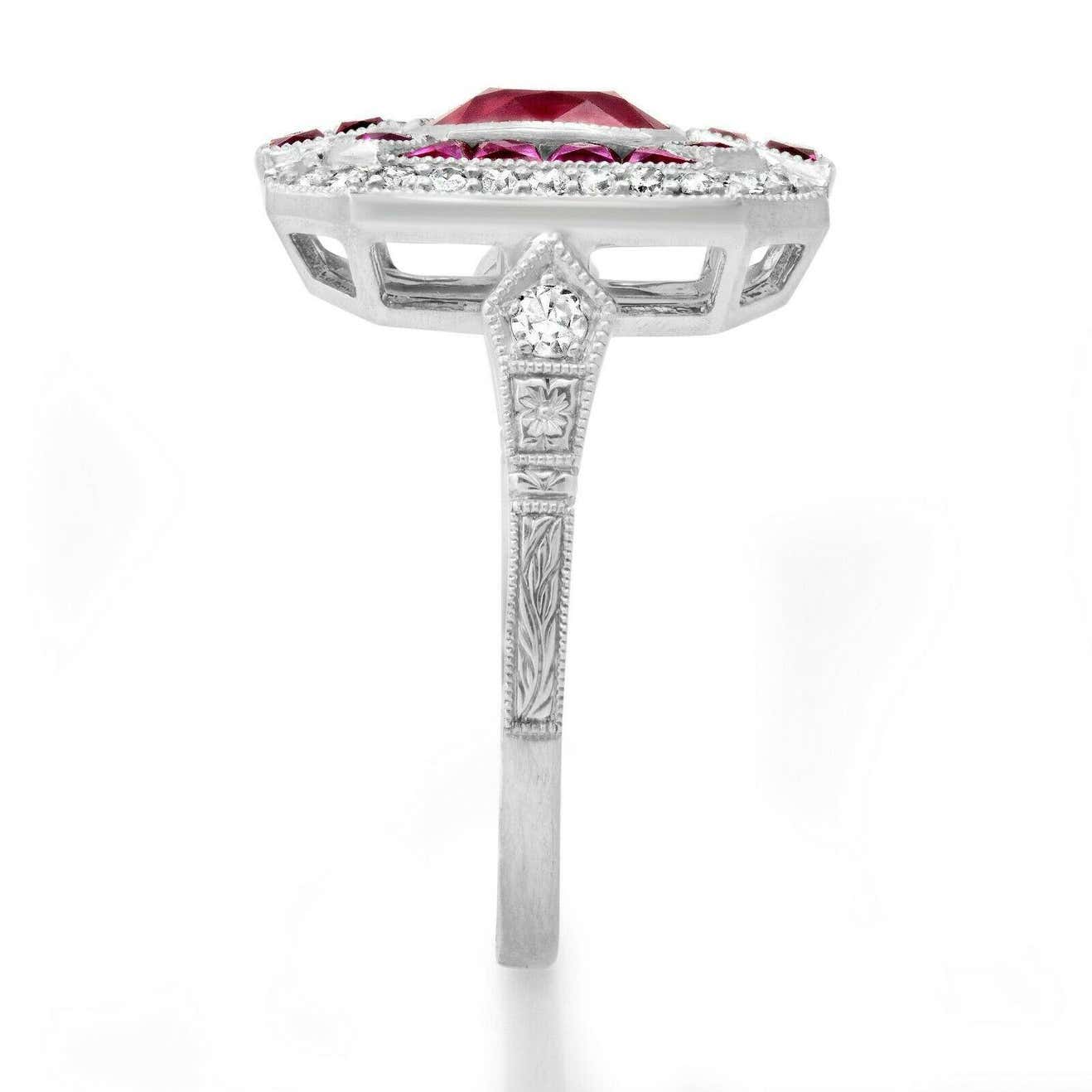 Ruby Diamond Art Deco Platinum Ring