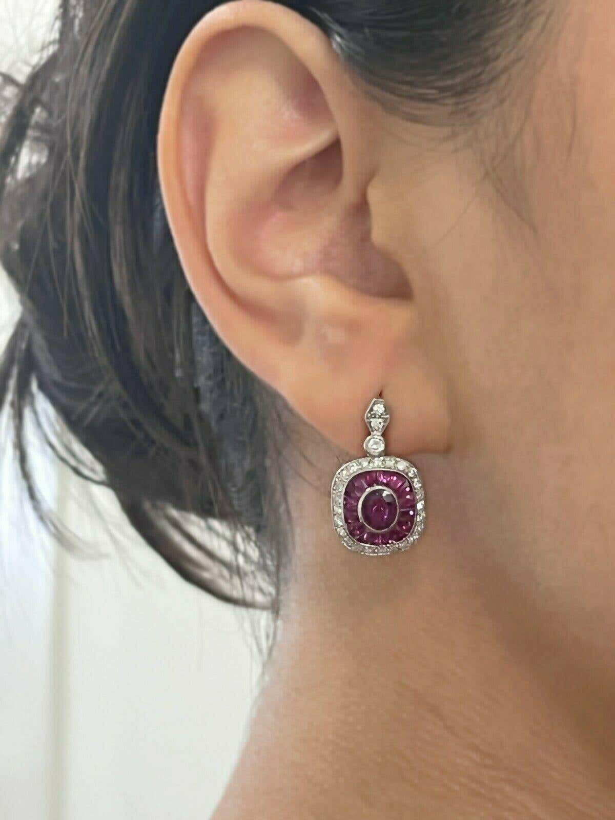 Art Deco Ruby Diamond Platinum Earrings